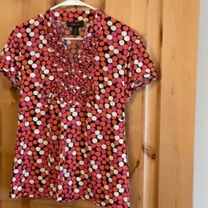 Polka Dot Ruffle Blouse - Pink, White, Black